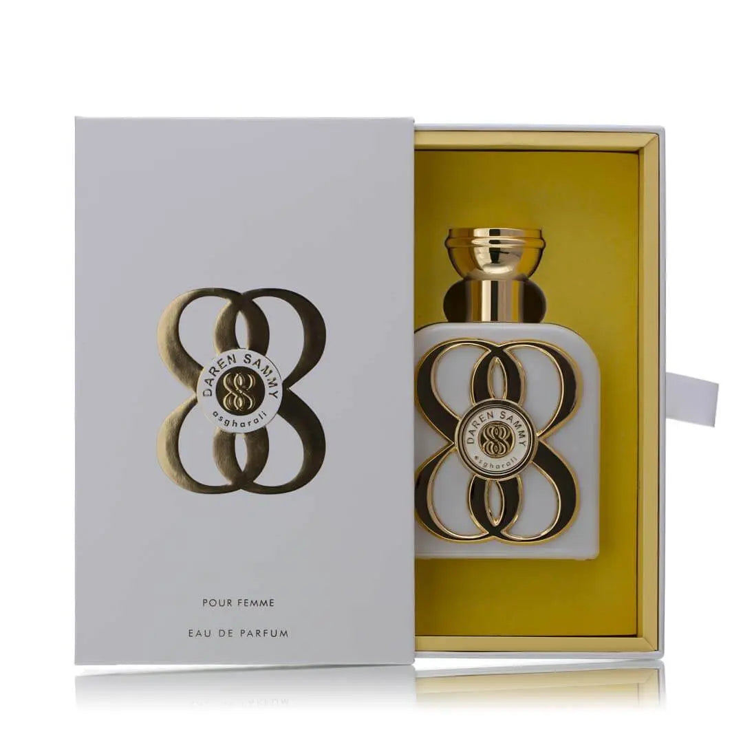 Asgharali 88 Daren Sammy Eau de Parfum for Women – 100ml luxury perfume bottle in an elegant white and gold box